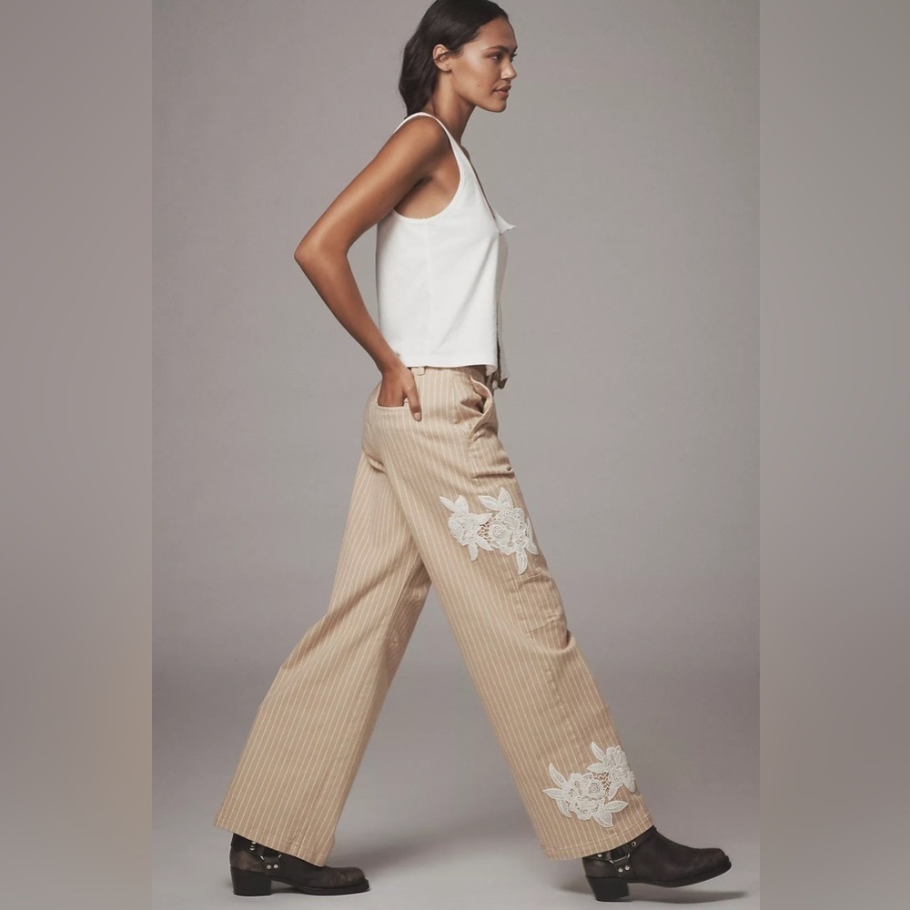 NWT! By Anthropologie Lace-Embellished Railroad Pants - TALL SIZES ONLY🍟